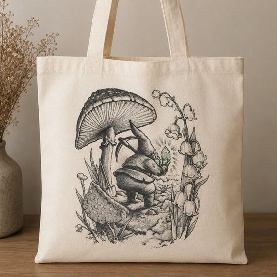Vintage ink gnome miner tote