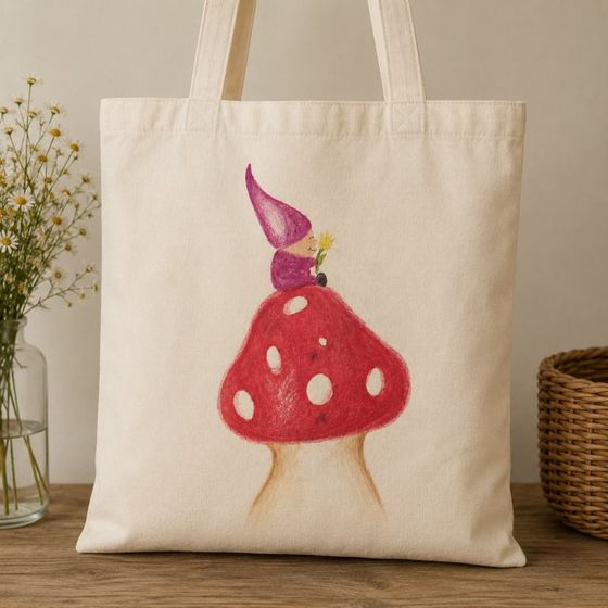 Gnome on a toadstool tote